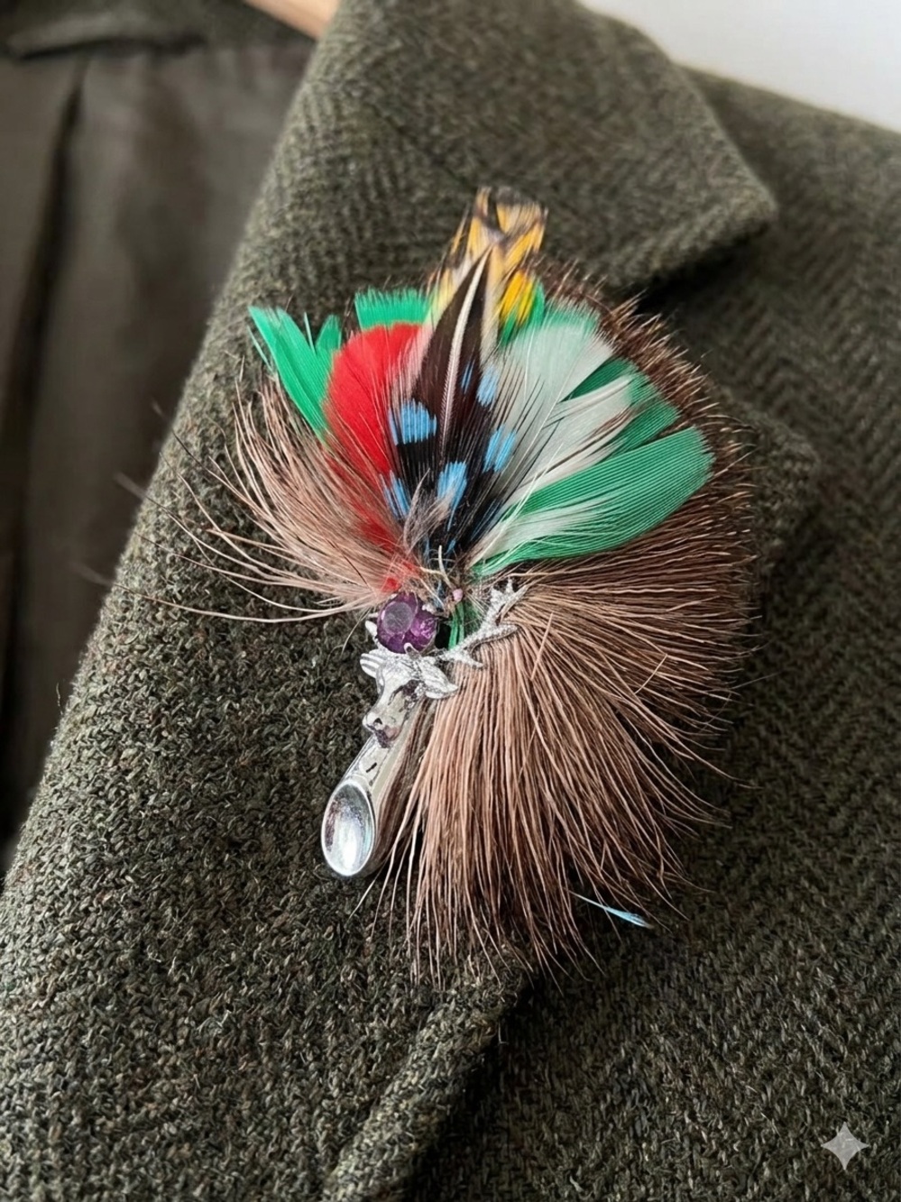Vintage Scottish Feather Plume Brooch Pin Mizpah